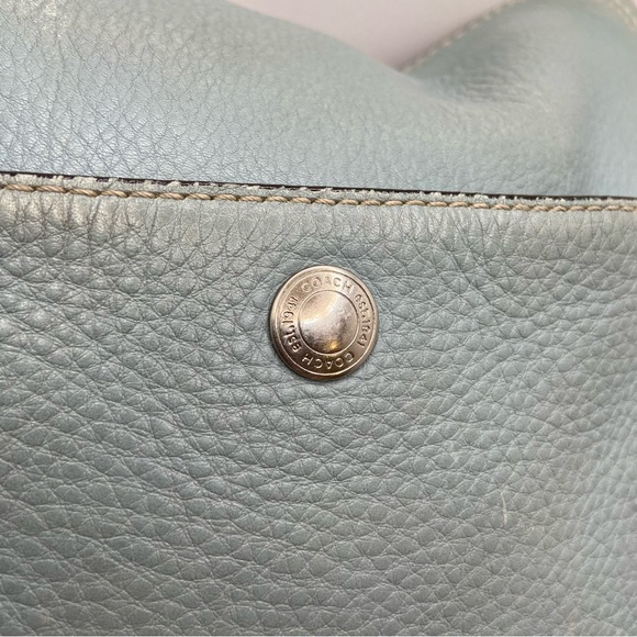 Coach Pebbled Leather Blue Hobo Shoulder Bag Turnlock - Picture 4 of 16